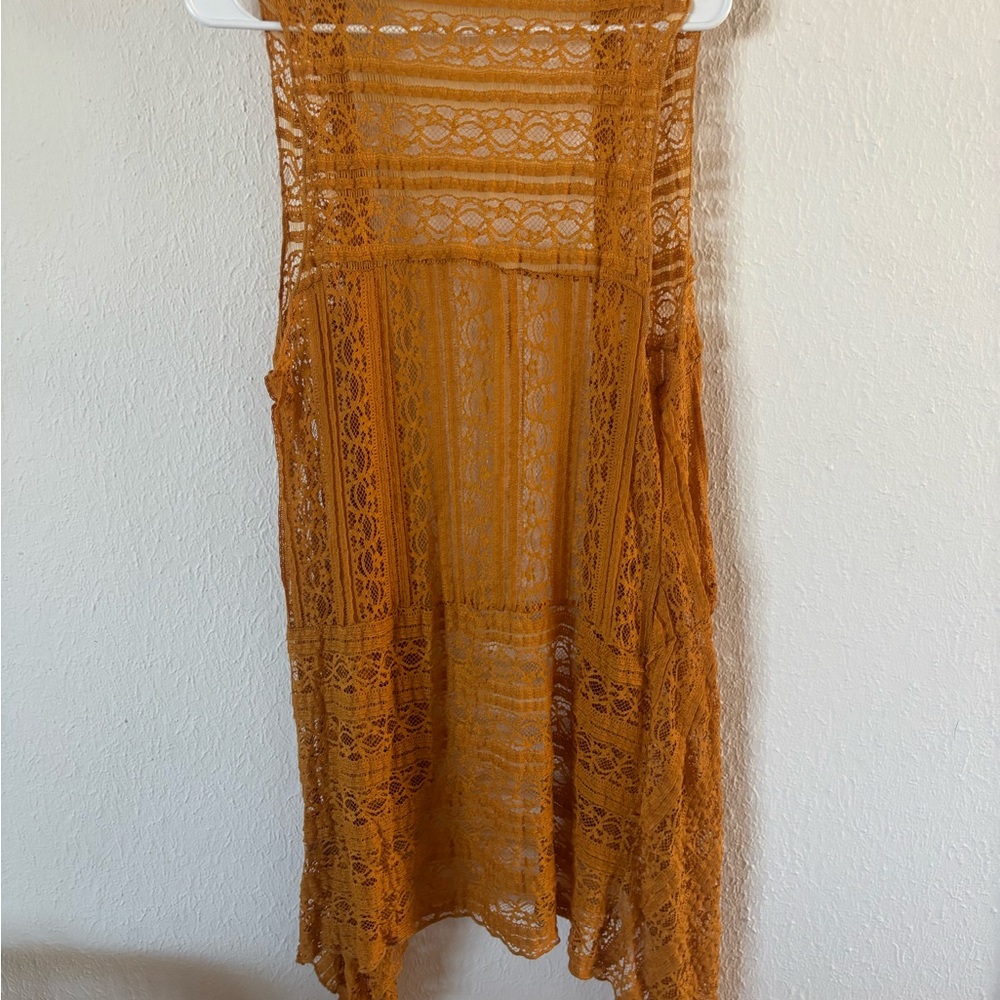 Lace Open-Front Vest in Mustard - Picture 2 of 2